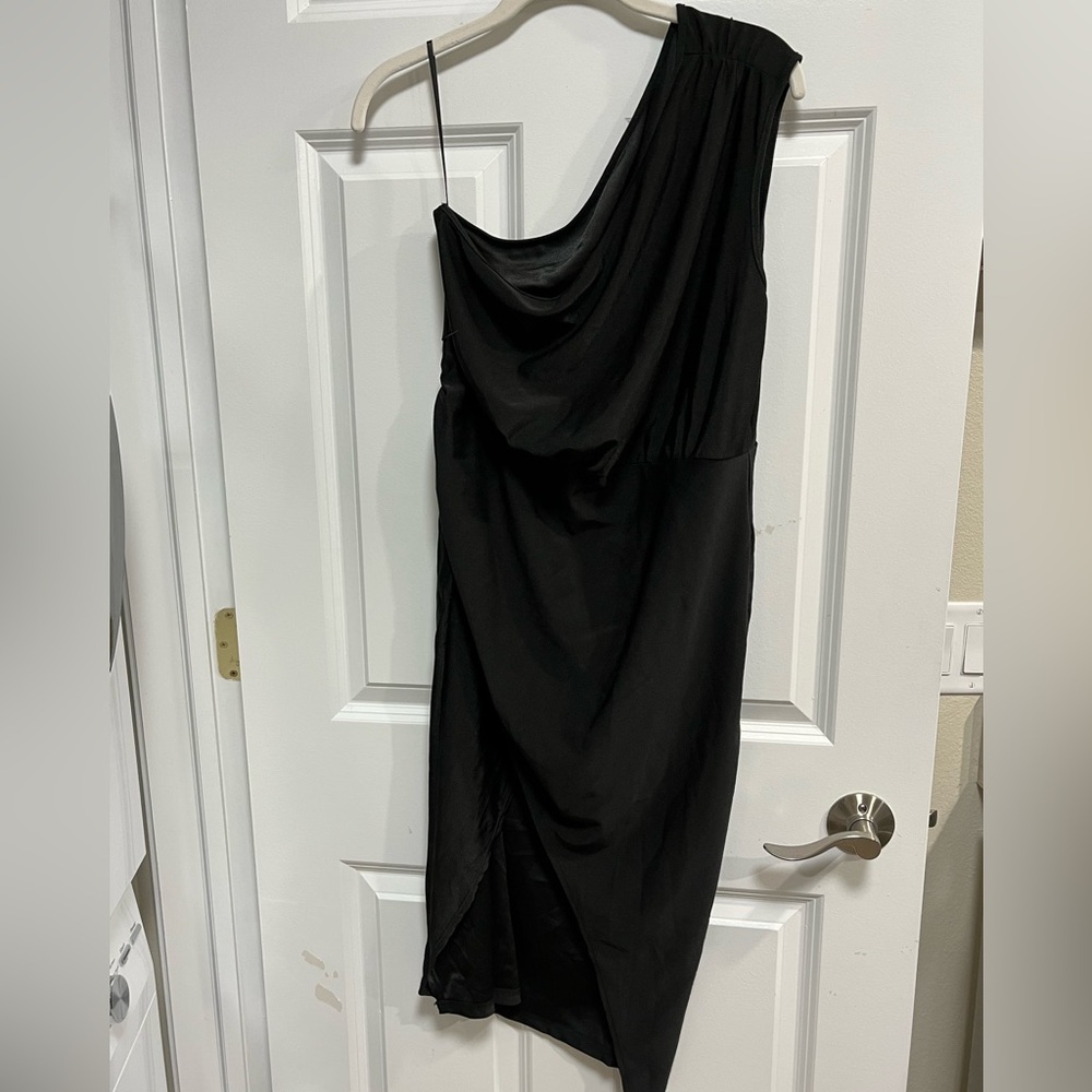 Elegant Black One-Shoulder Wrap Dress